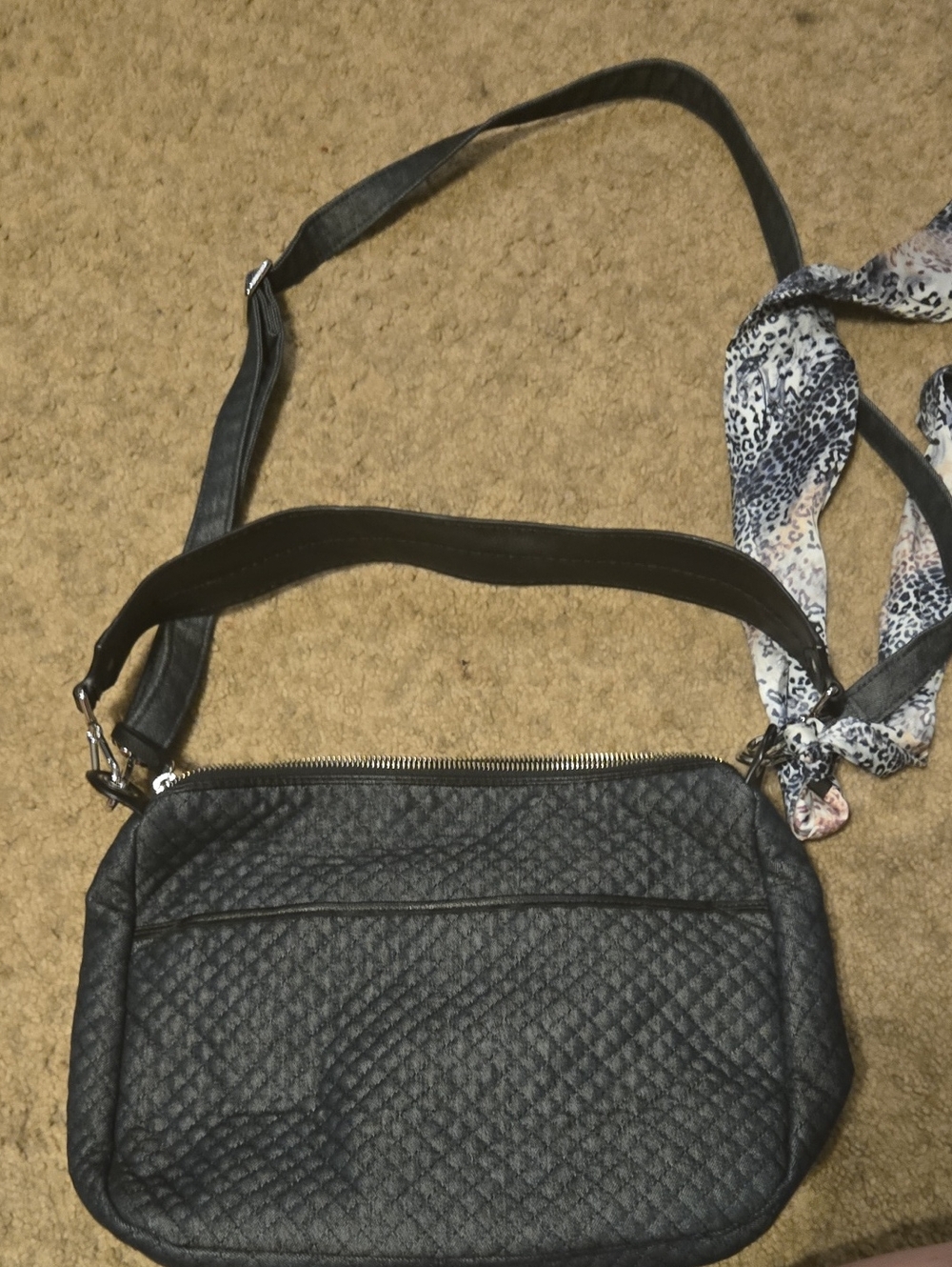 Vera Bradley Black Quilted Crossbody Bag with Scarf Accent